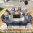 9-Person Outdoor Metal Patio Set With Fire Pit Table & Swivel Chairs (Blue)-1318257673
