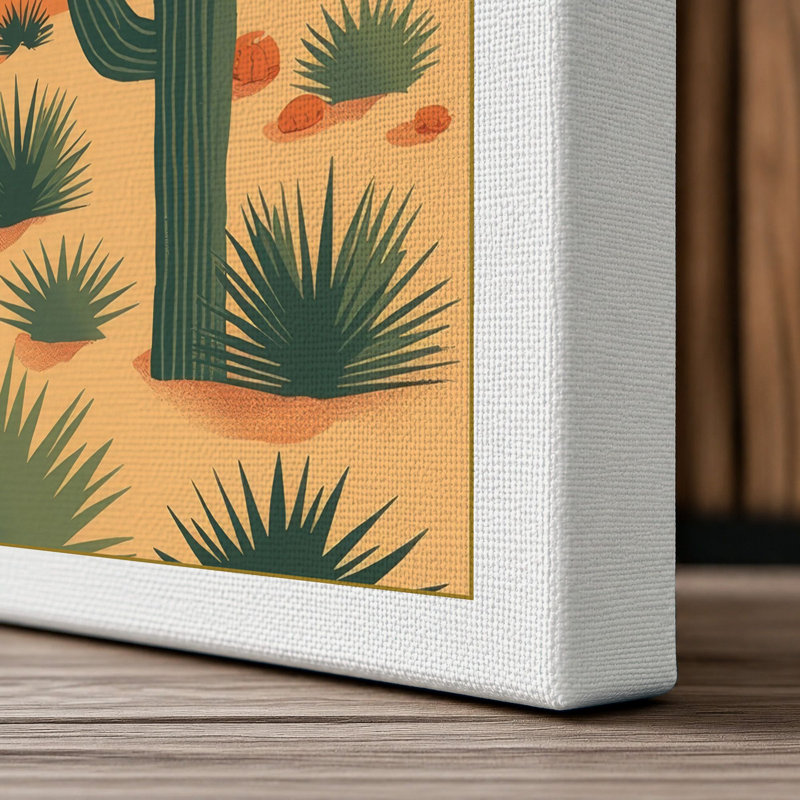 Desert Saguaro Mid-Century - Wrapped Canvas, 24x16 - 61.0 x 40.6 cm, White Border