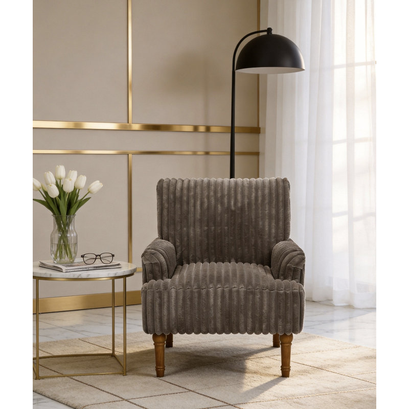 Fauteuil rembourré avec pieds en bois massif, Café noir