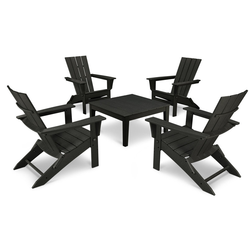 POLYWOOD Quattro Folding Chair 5-Piece Conversation Set, Black
