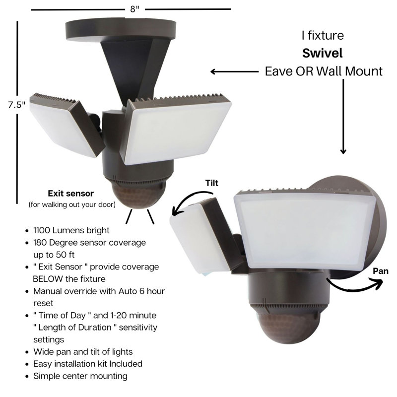 1100 Lumen LED Motion Sensor Outdoor Security Flood Light