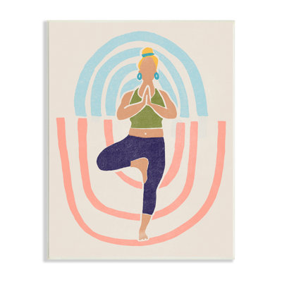 " Minimal Yoga Exercise Person Pink Blue Pattern " by June Erica Vess