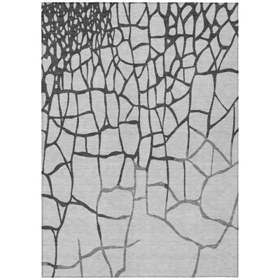 5' X 8' Gray Abstract Washable Indoor Outdoor Area Rug