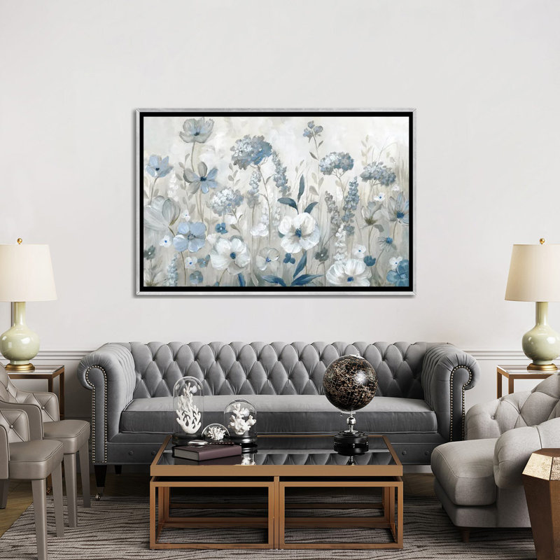 Cool Blue Field - reproduction d'art murale encadrée, H 40 po x l 60 po, Argent argent