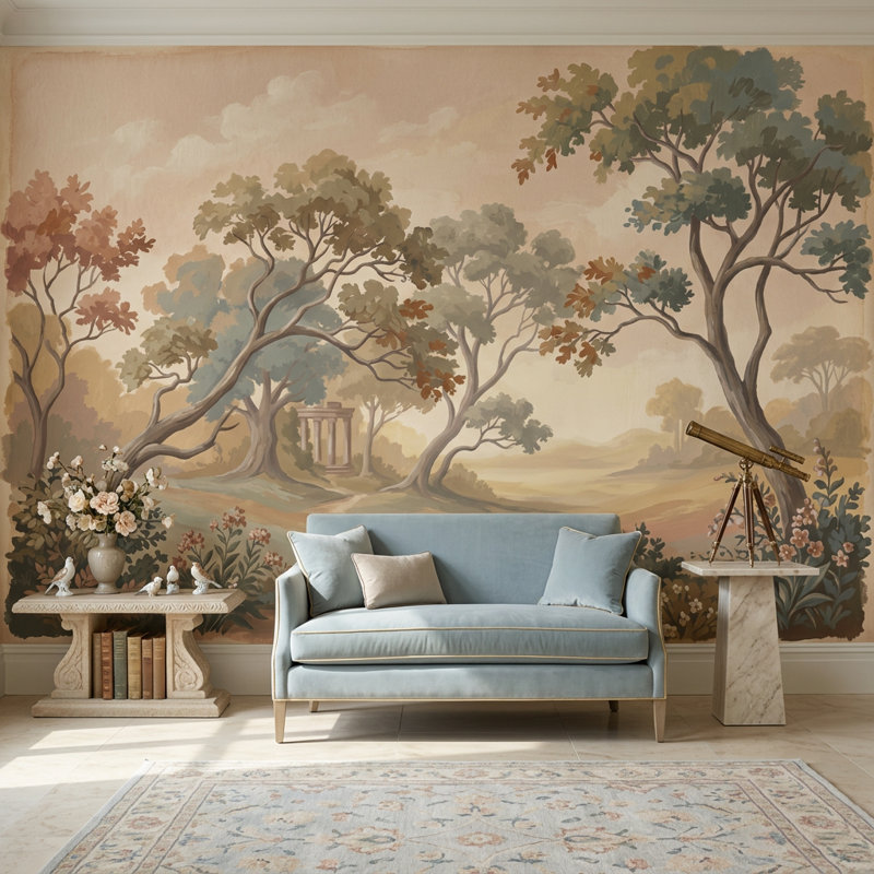 Papier peint paysage mural Pastorale campagne ruines classiques décoration murale amovible, Non tissé, 160 po x 108 po