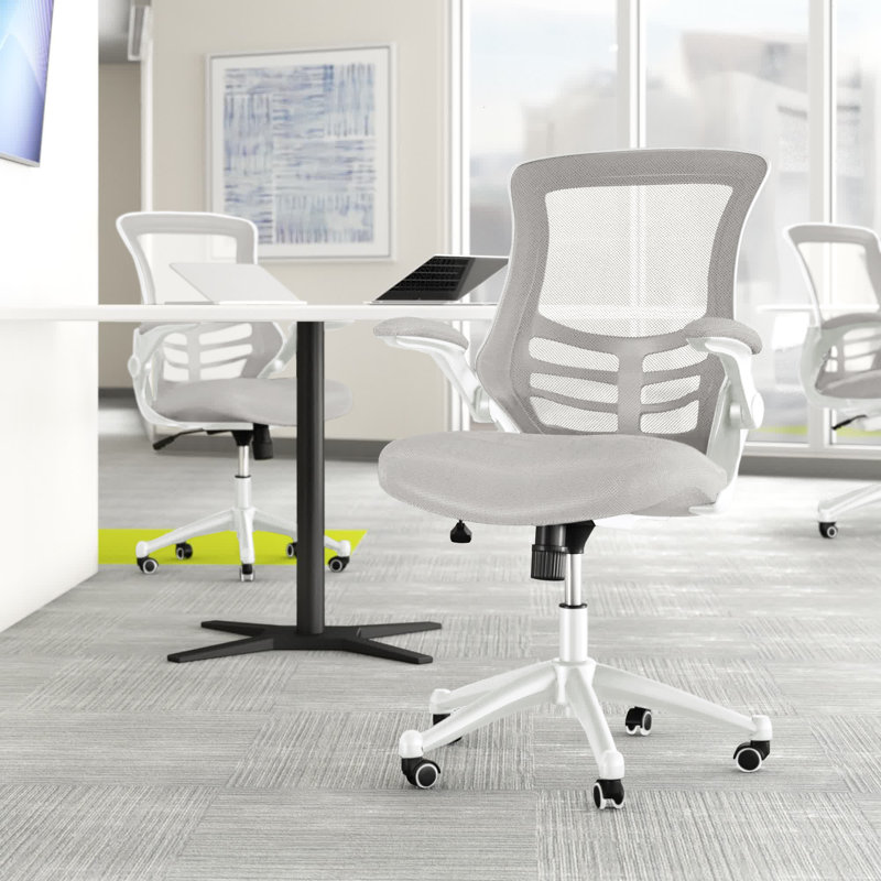 Jayetta Mid-Back Mesh Swivel Ergonomic Office Chair with Flip-Up Arms, Black, White
