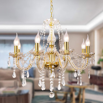  Luxueux lustre en cristal de bougie, lustre moderne en cristal K9 à 8 lumières pour la salle à manger, lampe de plafond en verre pour le salon, l'éclairage de la chambre et le balcon (8 lumières)
