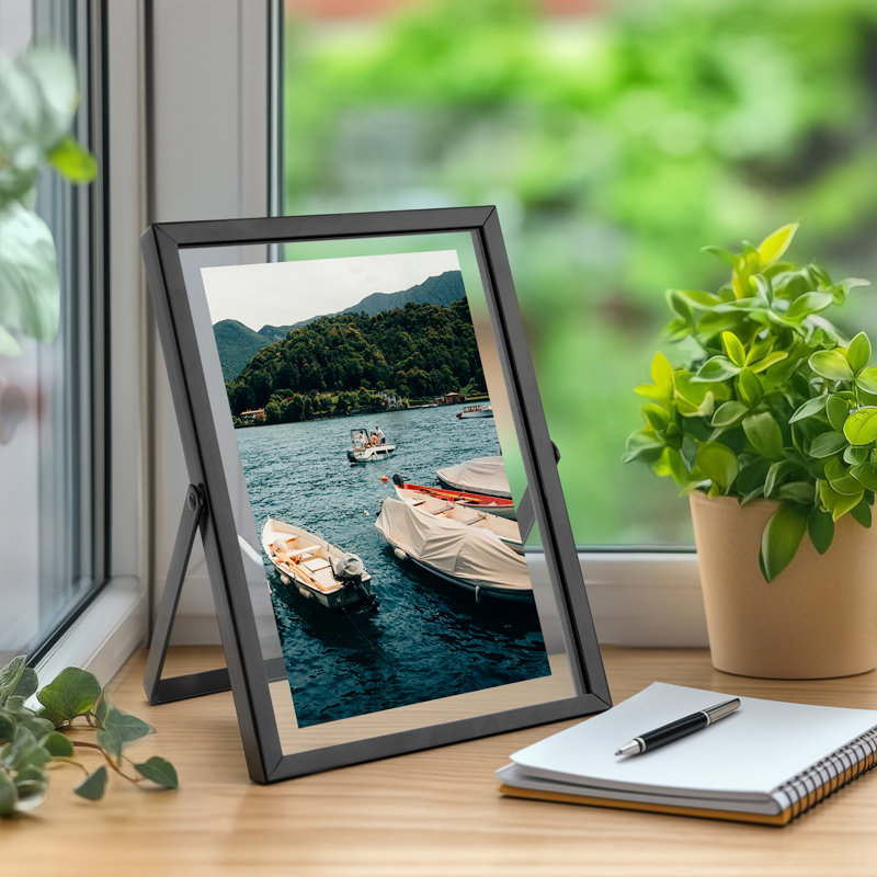 Cadre flottant en métal avec verre véritable, 5 po x 7 po, Noir