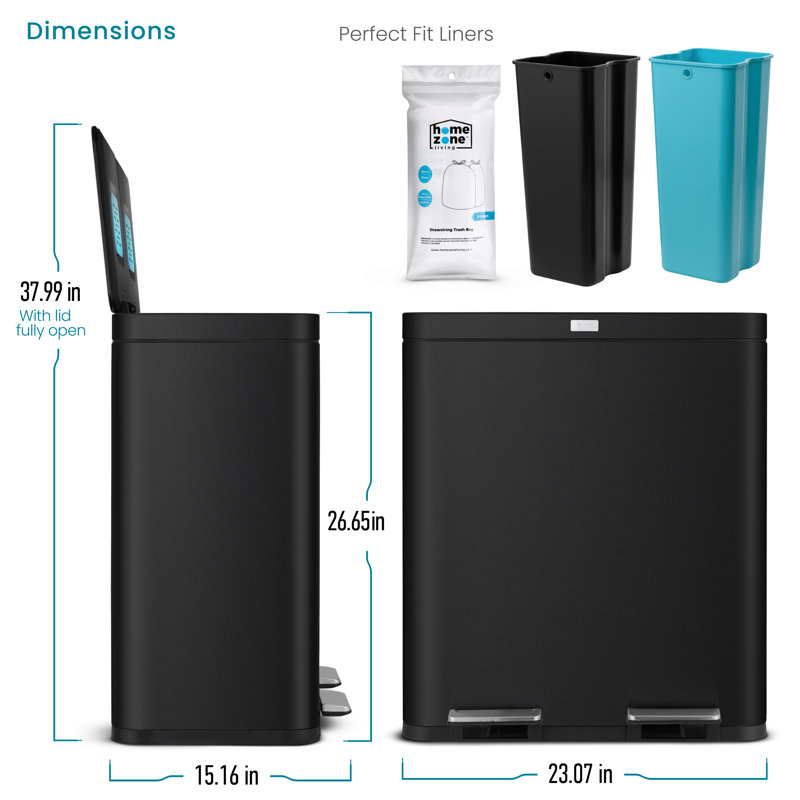 Matte Black 15.8 Gallon Dual Compartment Stainless Steel Kitchen Trash Can