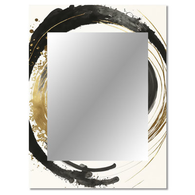 Black And Gold Curves IV - Abstract Spirals Decorative Wall Mirror, Modern Mirror, Printed Metal Art