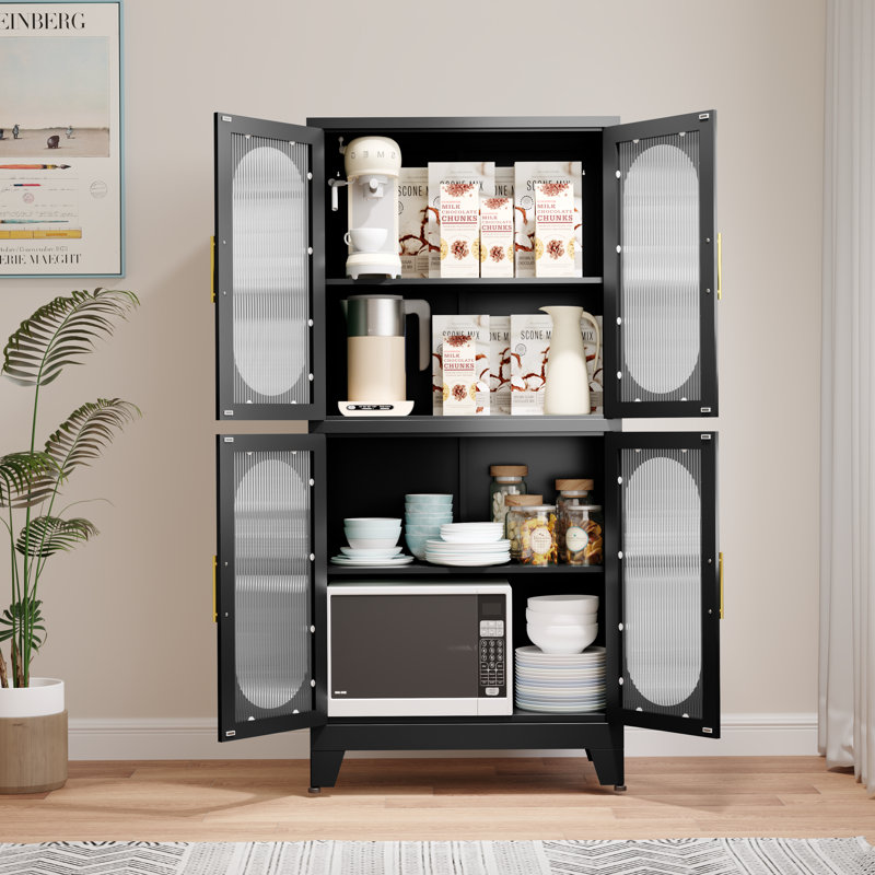 Armoire avec 4 portes et tablettes Ebern Designs, Noir