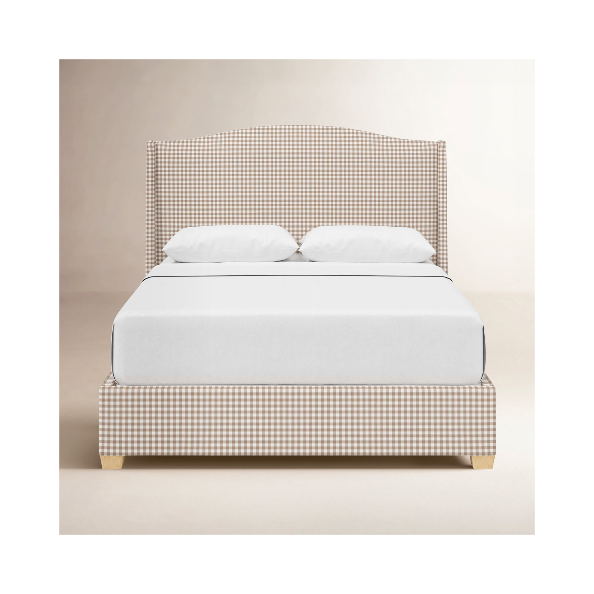 Allis Upholstered Wingback Bed, Queen, Classic Gingham Tan