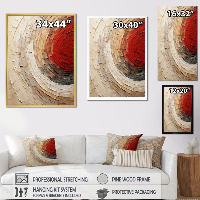 «Beige Red Spiral Poteries I», art abstrait sur toile spirales_106150, Cadre flottant doré, H 20 po x l 12 po x P 1 po