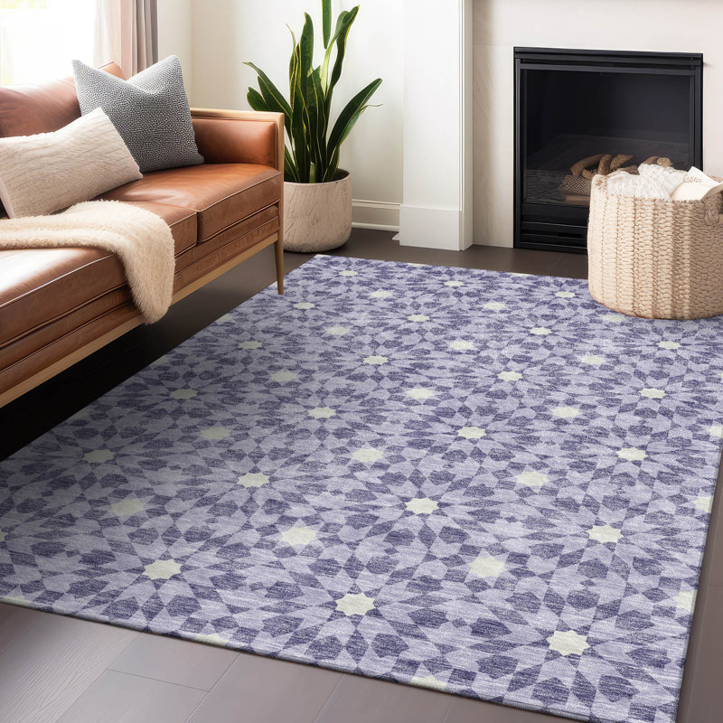 Premium Machine Washable Tweedy Lilac Rug, Rectangle 3' x 5'