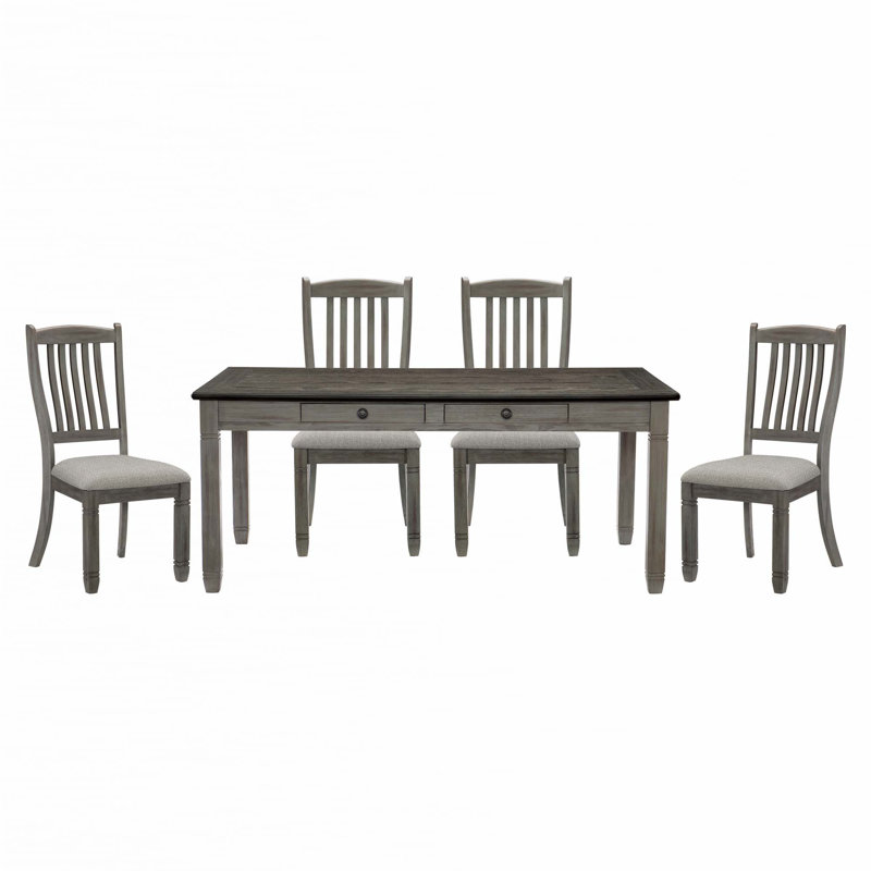Ensemble de salle à manger 5 pièces avec 6 tiroirs, Gris antique, Gris / gris antique
