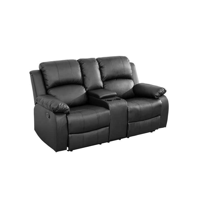 Faux Leather Recliner Loveseat With Cup Holder