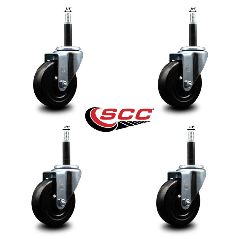 Ensemble de roulettes extensibles pivotantes en caoutchouc dur SCC NB 4 po x 3/4 po