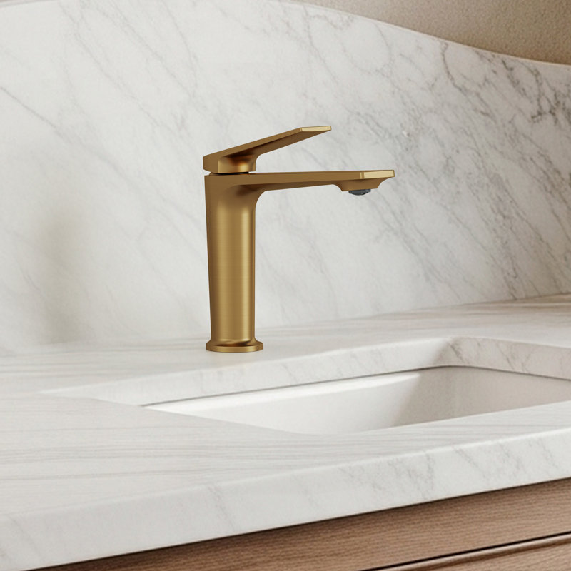 Single Hole Bathroom Faucet with Drain Assembly, Single Handle Bathroom Sink Faucet, Brushed Gold