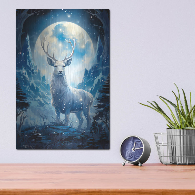 Art mural en métal Millwood Pines «Spirit Blue Deer» par Momart, H 16 po x l 12 po