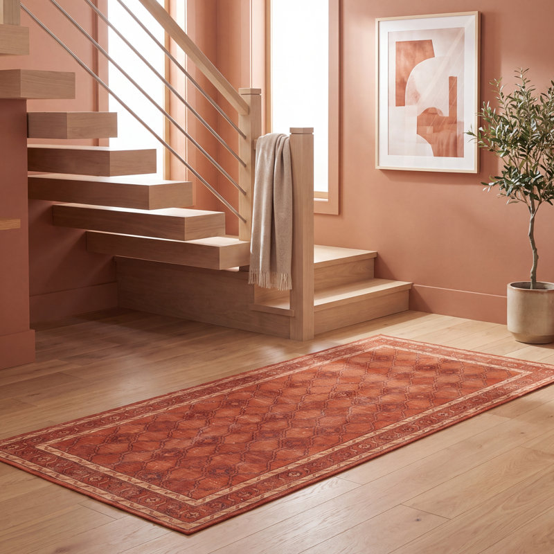 Tapis Redmond moderne à motifs mosaïques abstraites, orange, rouge et crème, lavable à la machine, antidérapant, à poils courts, pour l'intérieur et l'extérieur, adapté aux animaux domestiques, idéal pour le salon, la chambre, la salle à manger, l'entrée, le couloir ou le bureau.