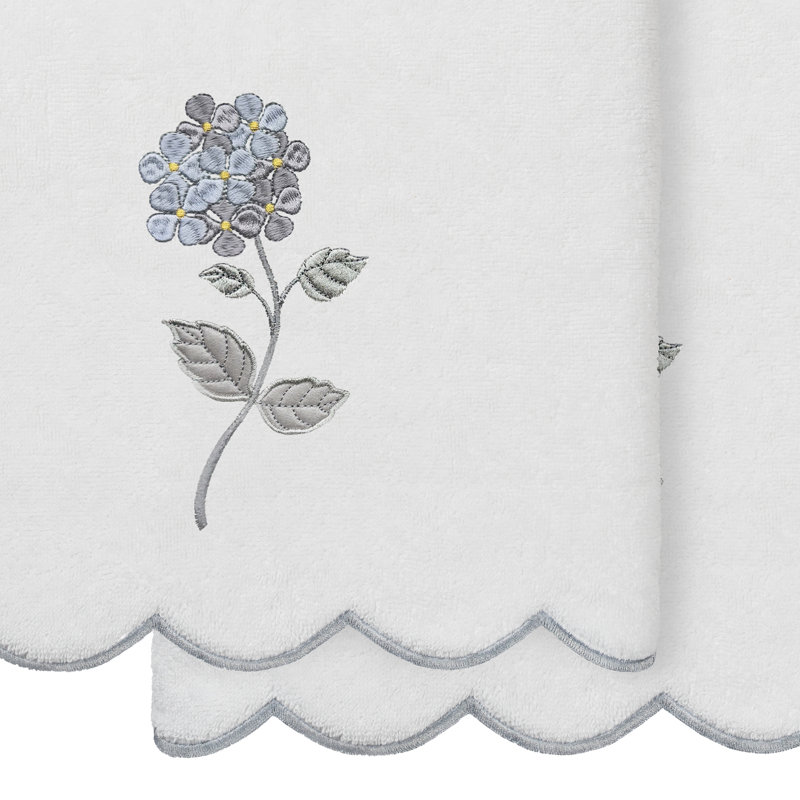  Ensemble de serviettes de bain 100% coton turc 2 pièces festonné HYDEA, Blanc / Gris, Serviette de bain - paquet de 2