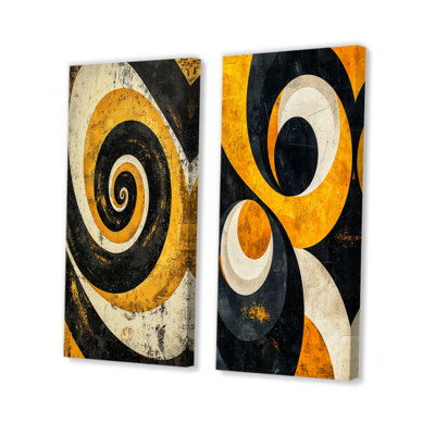 Ensemble de 2 pièces d'art jaune et noir en spirale «Spiraling Opulence I»