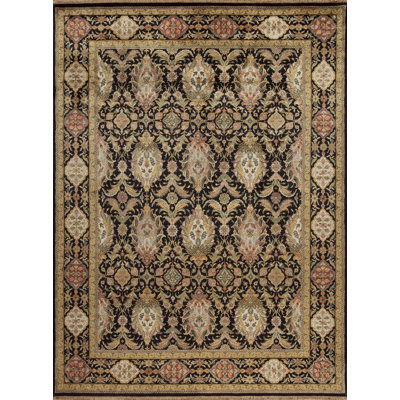 Silver Screen Hand Knotted Wool Area Rug in Black/Beige/Red