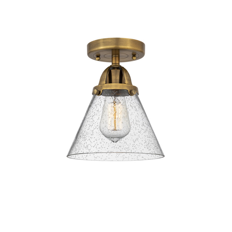 Plafonnier semi-encastré en verre à DEL, H 9,5 po x l 7,75 po x P 7,75 po, Grainé, Laiton brossé