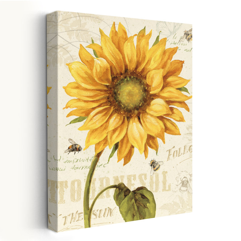 Under The Sun I - Bees Beige, art floral collage beige, H 24 po x l 16 po