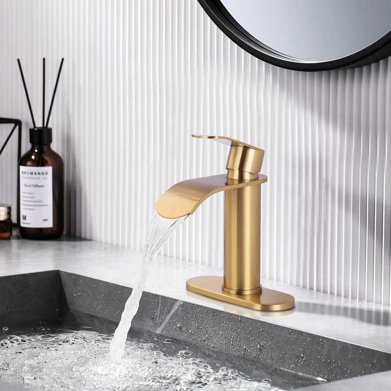 Single-Hole Single-handle Bathroom Faucet with Drain Assembly, Gold
