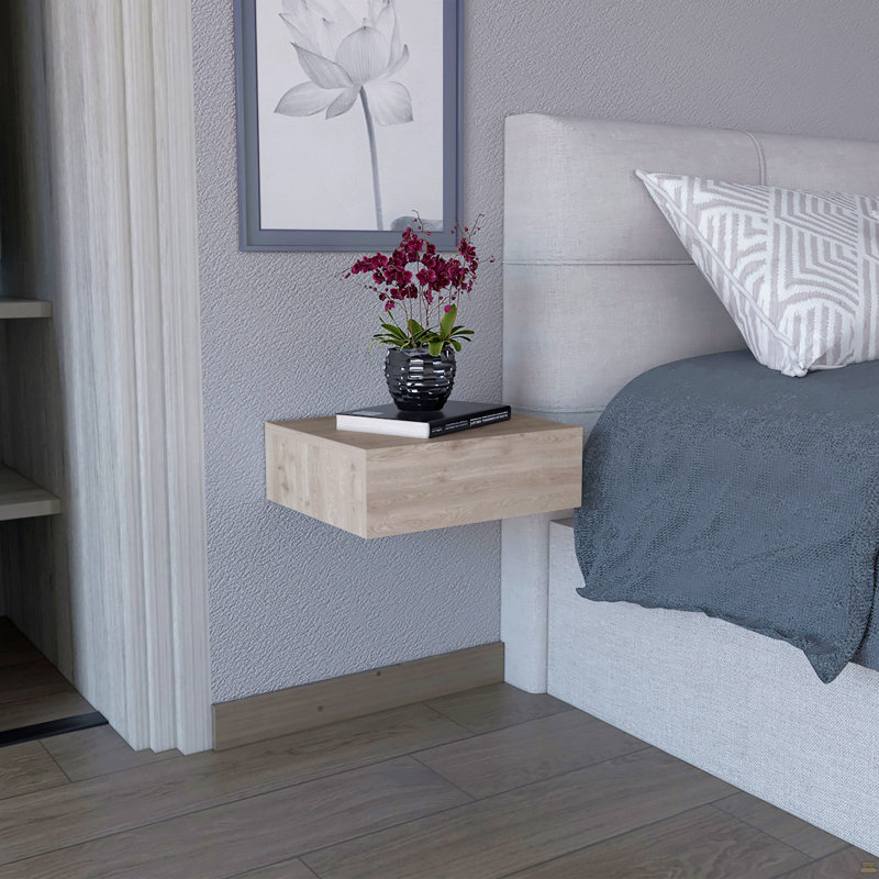 Floating Nightstand , End Table, Side Table Wall-Mounted With Drawer, Gray