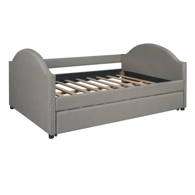 Full size Upholstered Daybed with Twin Size Trundle, Wood Slat Support,Gray -  Red Barrel StudioÂ®, 860CD5774AA344418D472CC3DC73139C