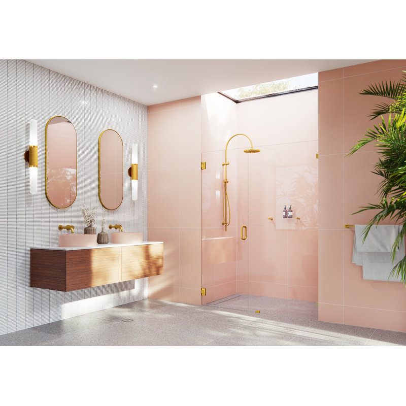 Illume 58.5 in. x 78 in. Fully Frameless Wall Hinge Shower Door, Satin Brass