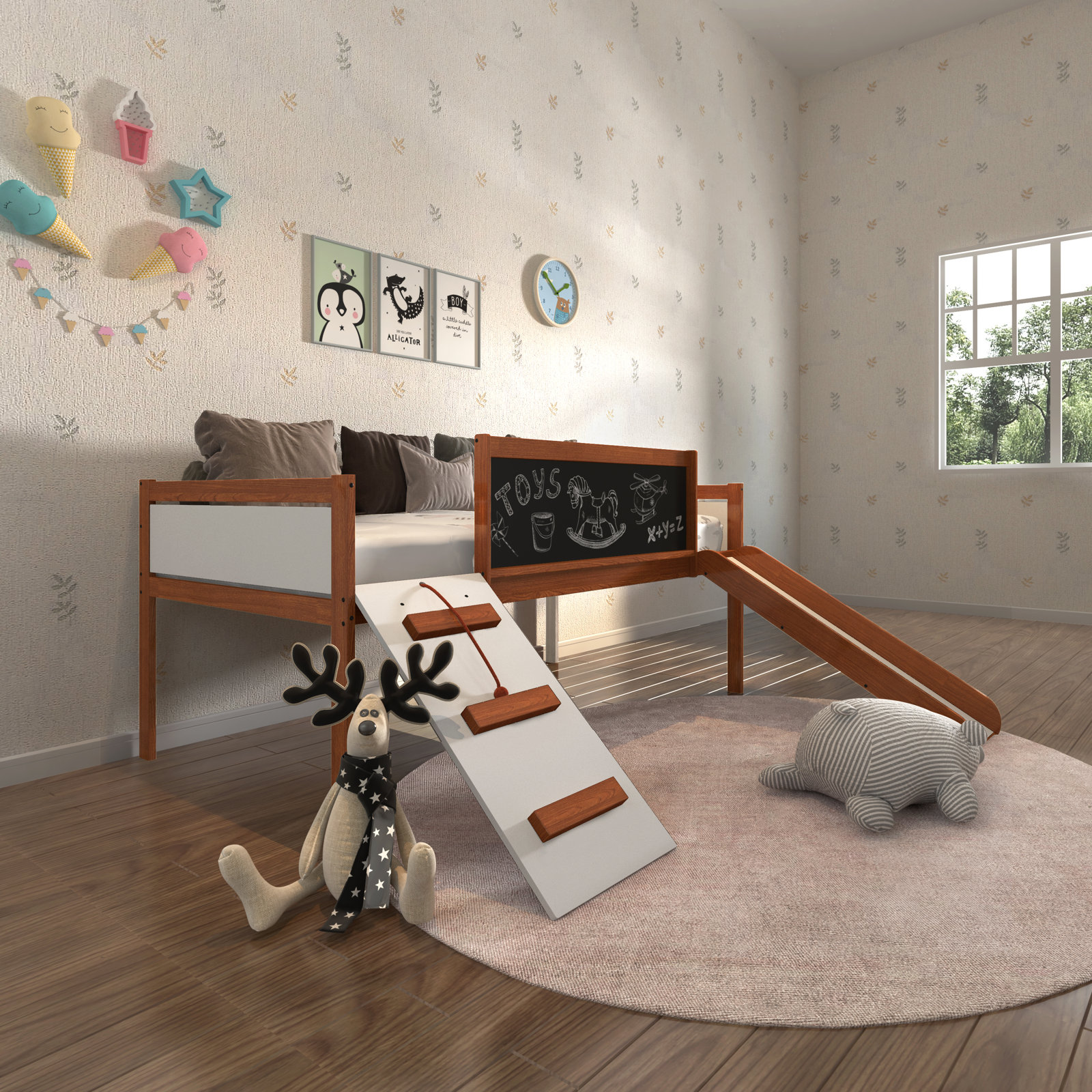 Twin Solid Wood Platform Loft Bed, Espresso/White