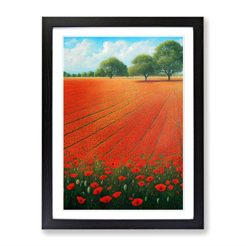 Lisajean Poppy Field In Summer - Single Picture Frame Print, 64cm H x 46cm W x 2cm D, Black