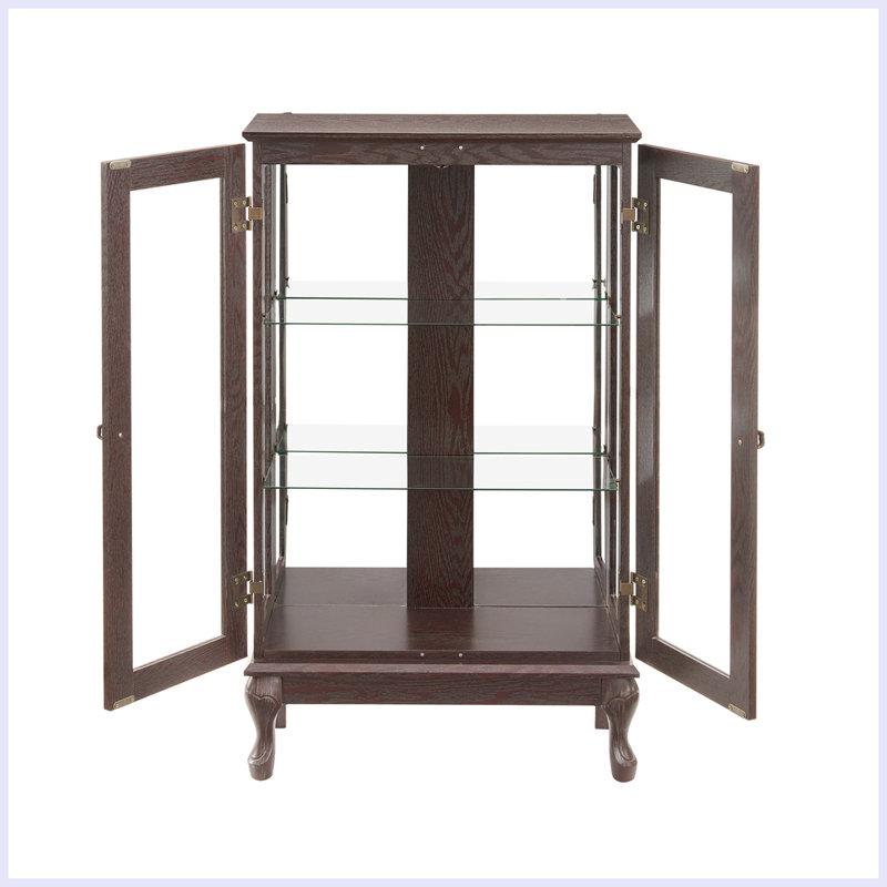 2 Doors Curio Cabinet with Tempered Glass Doors, Cherry