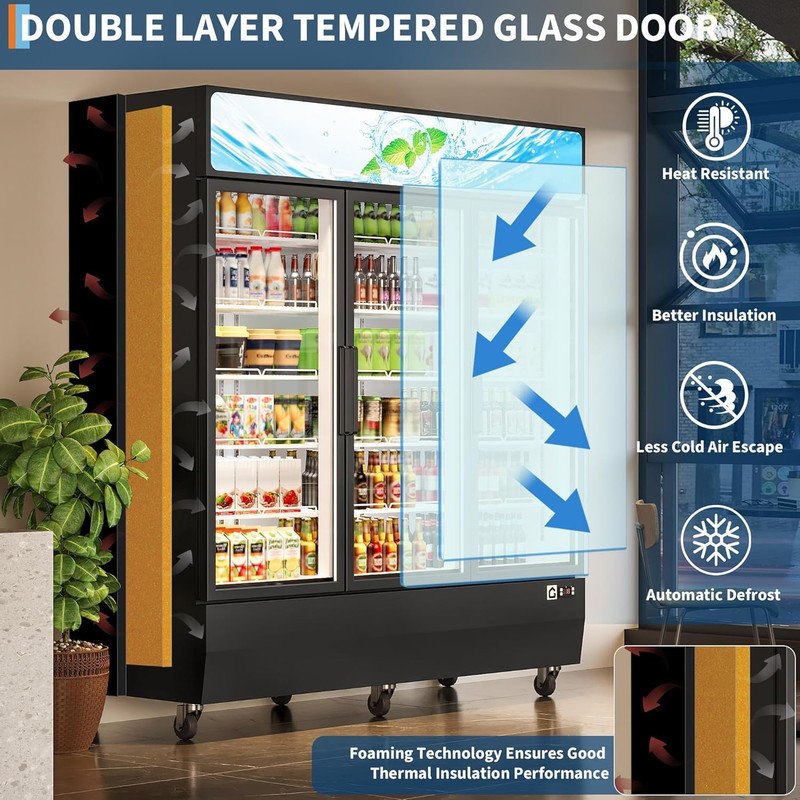 Réfrigérateur commercial 46 pieds cubes 3 portes en verre