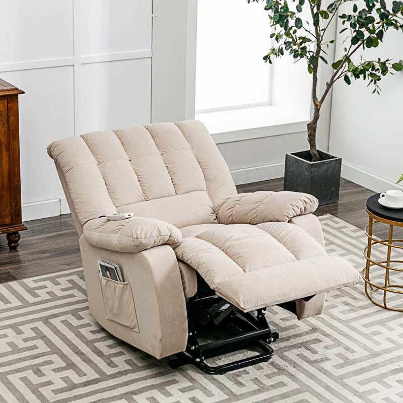 Fauteuil inclinable rembourré Muguette, Velours beige
