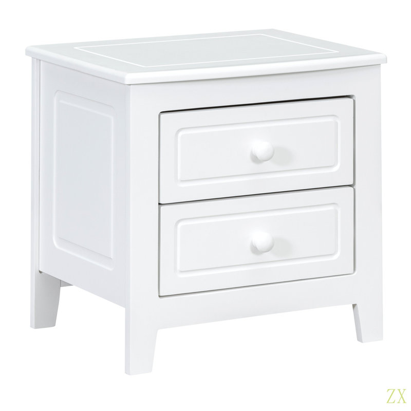 Table de chevet à 2 tiroirs pour chambre à coucher, table de chevet rétro Mid-Century avec design classique, Blanc