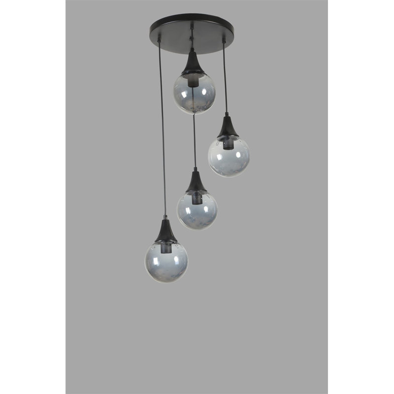 Lustre en métal élégant, hauteur réglable, finition noire et fumée, 11,8 po de diamètre | Capuchon en verre, douille E27 (40 W maximum), hauteur: 27,6 po | Parfait pour l'éclairage de la salle à manger, du salon et du vestibule, indice de protection IP20