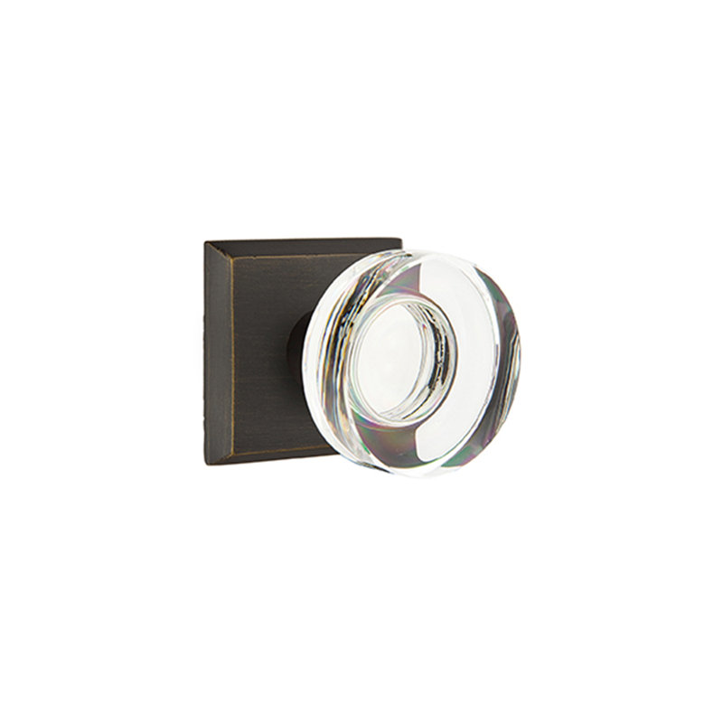 Emtek Passage Knobset w/ Sandcast #6 Rosette and Modern Disc Glass Knob, Medium Bronze