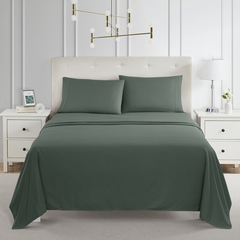  Ensemble de draps double brossé de luxe pour hôtel avec draps et taies d'oreiller très doux, Vert forêt, Lit de jour