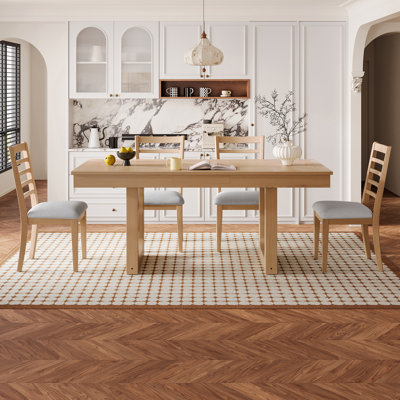 Ensemble de table de salle à manger extensible 5 pièces avec rallonge et 4 chaises rembourrées