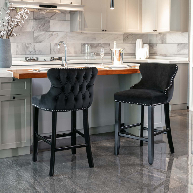 Tevy Upholstered Counter Stool, Black, 4