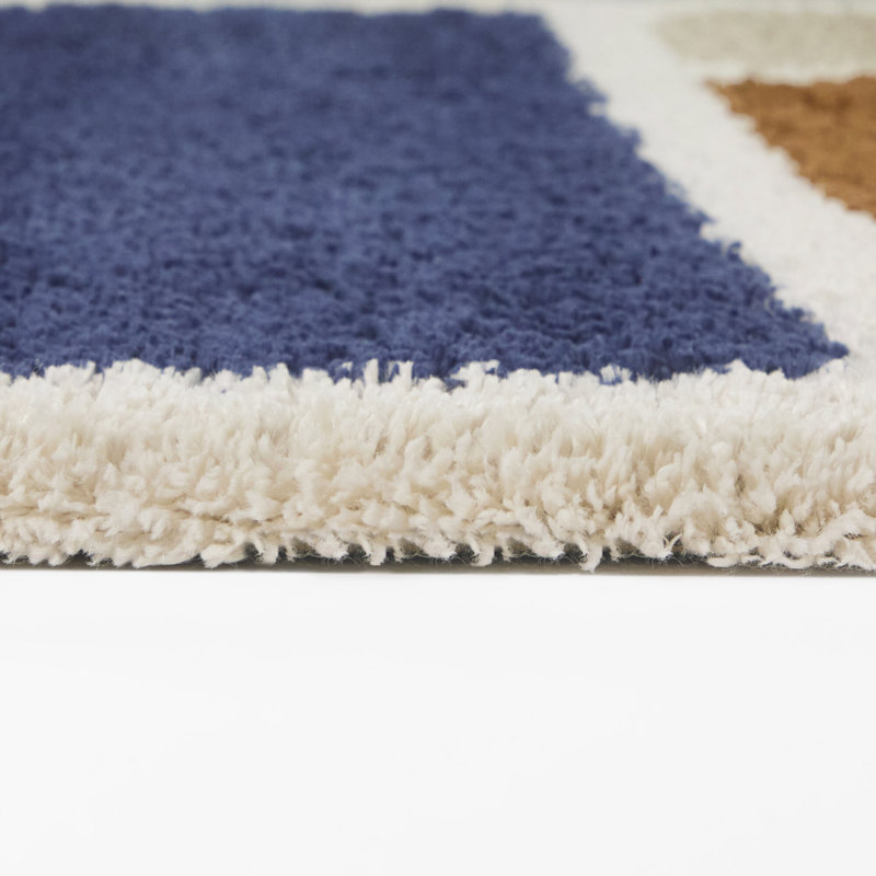 Azzouni Navy Organic Colorblock Area Rug, Rectangle 7'10" x 10'
