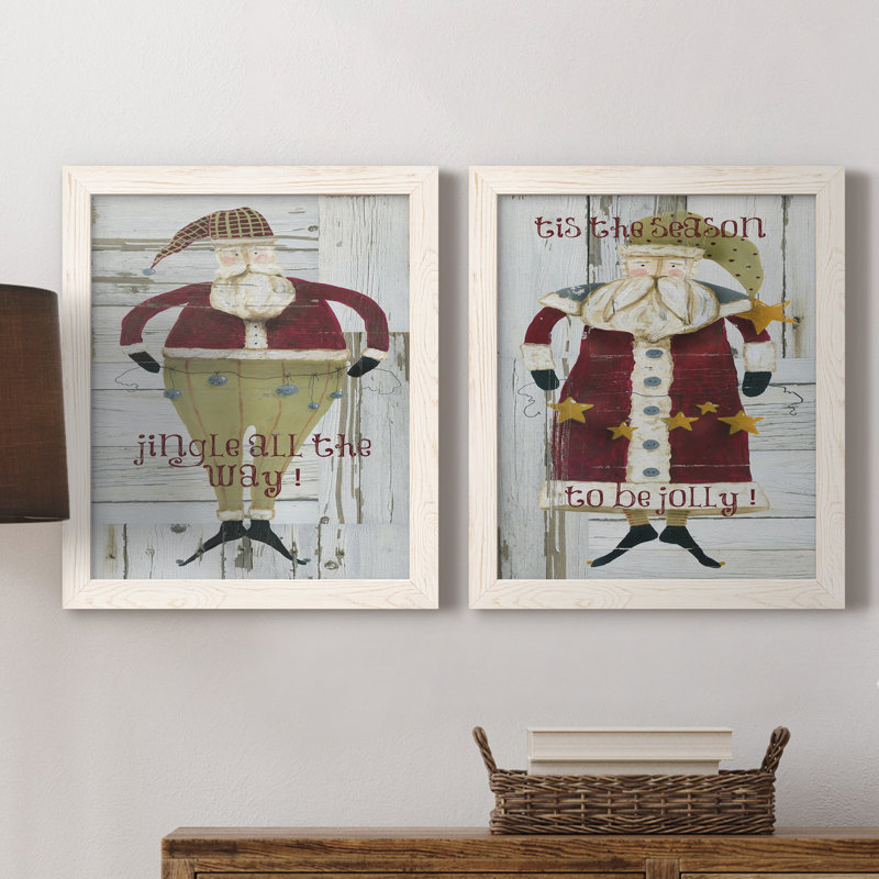Jingle Santa - ensemble de 2 reproductions, H 20 po x l 17 po x P 1 po, Toile blanche encadrée, Pas de tapis