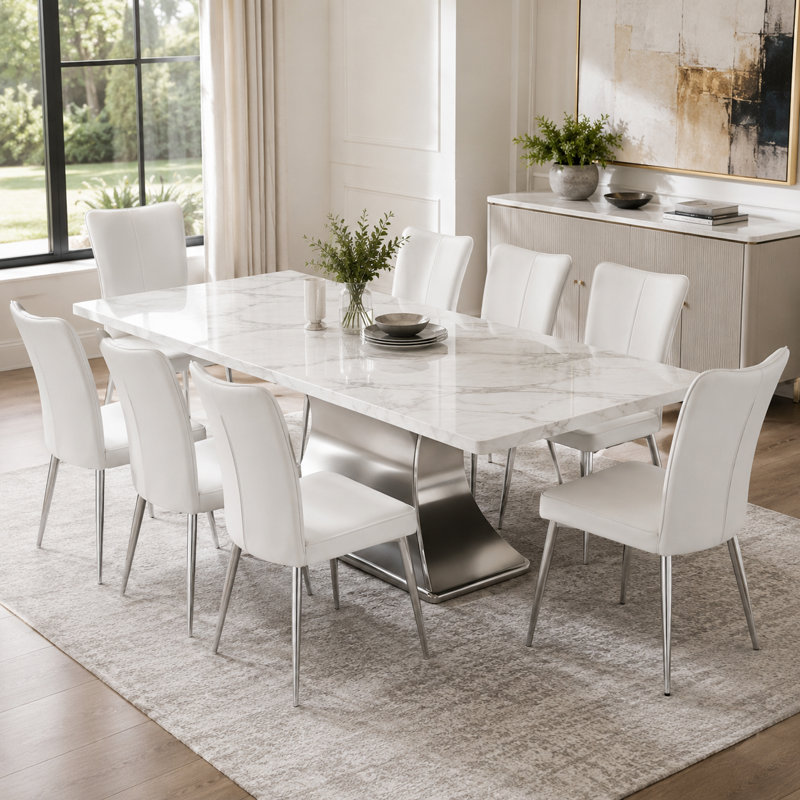 Frisbie Tufted Upholstered Wing Back Parsons Chair, Silver, White