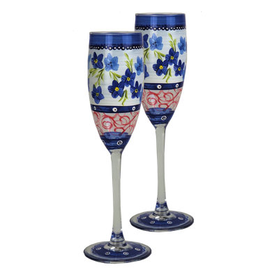 Barcelona Blue Flowers Glenavy 5.75 oz. Stemmed Wine Glass
