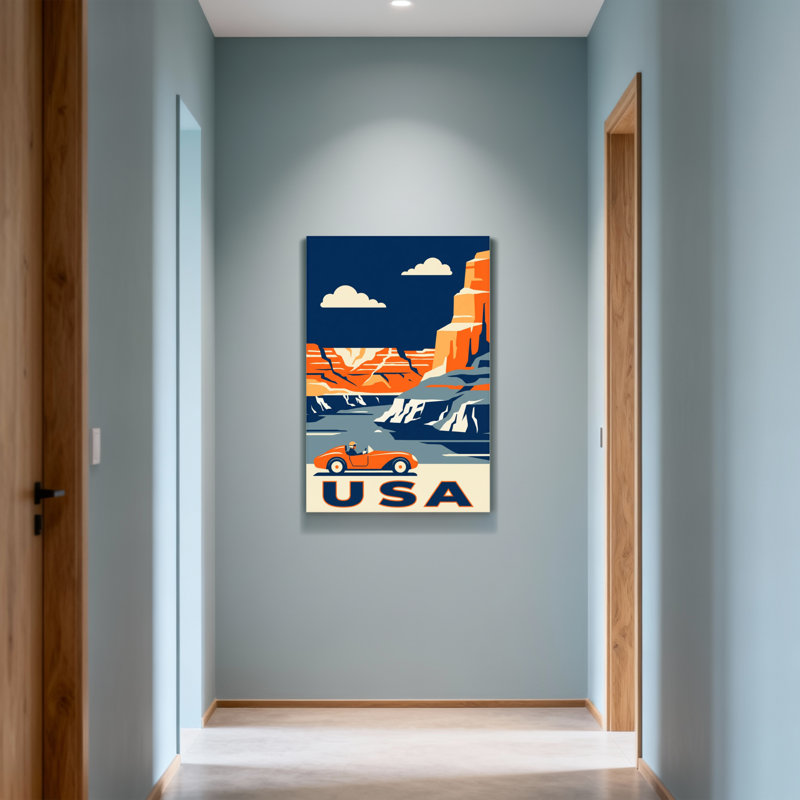 «Scenic & Cityscapes Retro Usa Road Trip Landscape Art», H 18 po x l 12 po