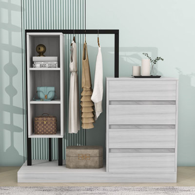 Modern Wardrobe with 4 Drawers, 3 Shelves and Clothing Rod